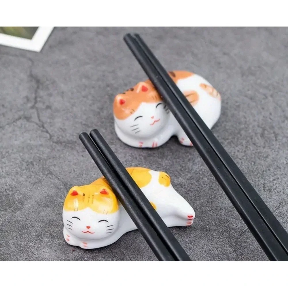 Cats Ceramic Chopstick Rests 5 Pc Lucky‎ Cat Chopsticks Rest Spoon Holder NWT